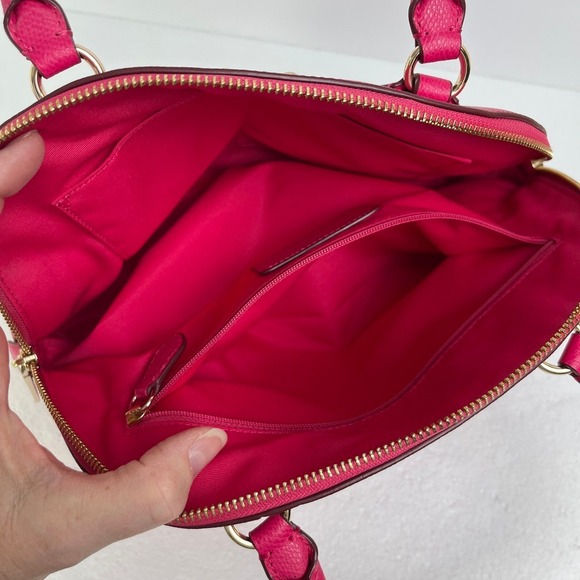 Coach Pink Crossgrain Leather Dome Satchel Double Zip Purse - Picture 6 of 11